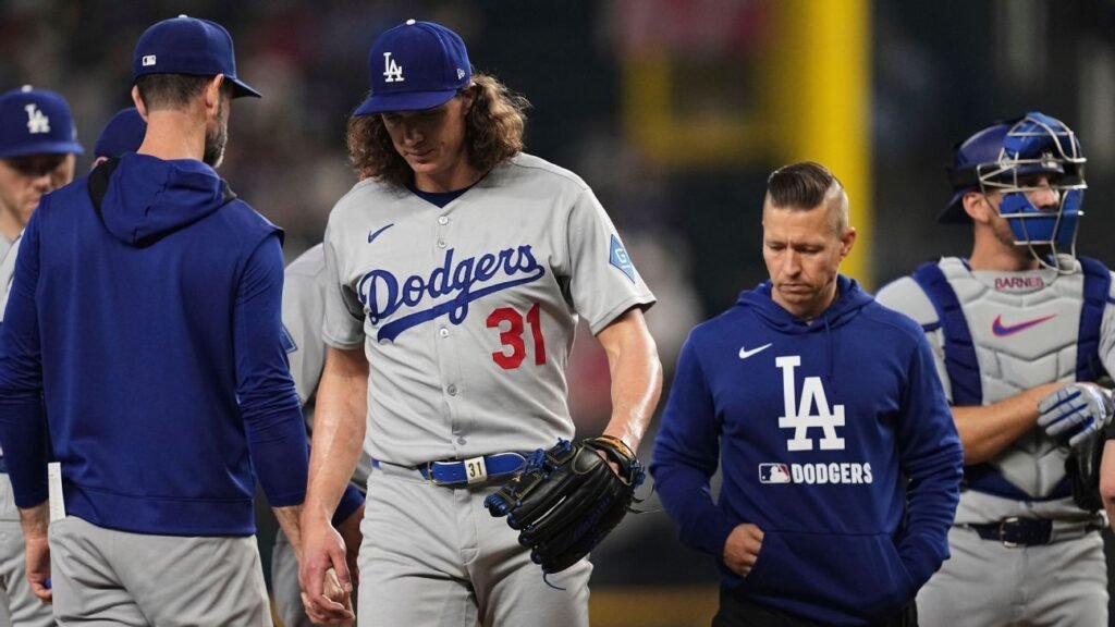 Dodgers’ Tyler Glasnow leaves start early with leg cramps