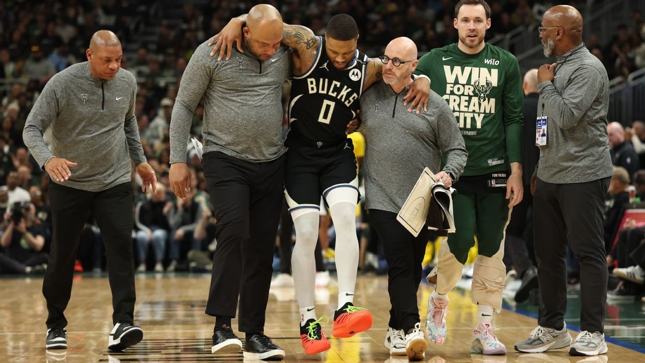 Bucks’ Damian Lillard exits vs. Pacers with lower leg injury Bucks’ Damian Lillard exits vs. Pacers with lower leg injury