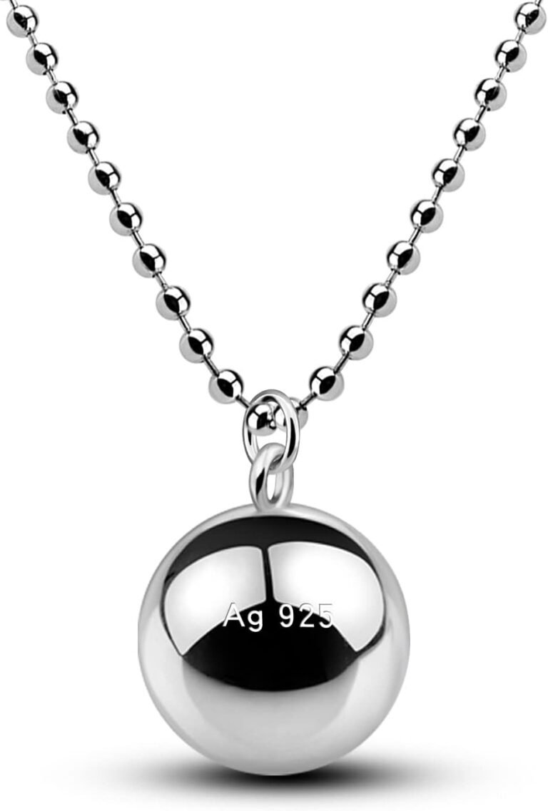 H&Beautimer 925 Sterling Silver Necklace for Men Women Silver Round Bead Pendant Small Bell Necklace Fashion Jewelry Gift for Women Wife Mom Girlfriend Girls Bead Chain 18-34 Inch