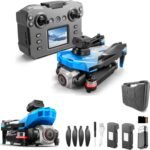 RC Drone With Screen Display, Dual Camera, Stunt Rolling, Optical Flow Hover, LED Lights, Speed Adjustment, Impact-Resistant ABS Shell, Quadcopter, 2 Batteries, Memory Card, Card Reader, Handbag,Blue