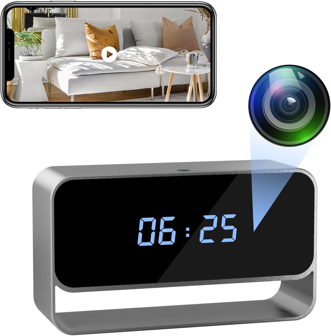 Camera Clock, FHD 1080P WiFi Camera, Wireless WiFi Nanny Cam for Home Indoor Security, Night Vision Camera Clock, FHD 1080P WiFi Camera, Wireless WiFi Nanny Cam for Home Indoor Security, Night Vision
