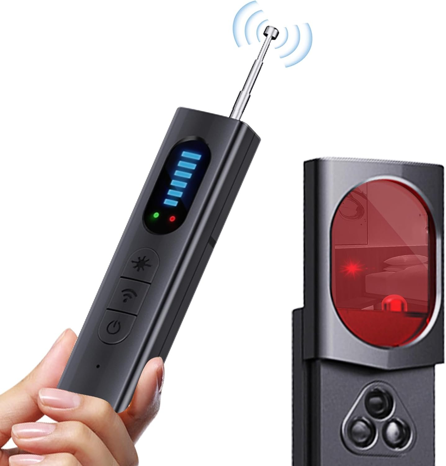 Hidden Camera Detector with Signal Strength Detection, Infrared Camera Finder, Vibration Alarm & Magnetic Field Detection – Anti-Spy Bug Sweeper for Privacy Protection Hidden Camera Detector with Signal Strength Detection, Infrared Camera Finder, Vibration Alarm & Magnetic Field Detection – Anti-Spy Bug Sweeper for Privacy Protection