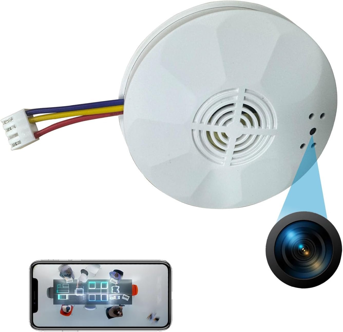 Ultra 4K HD WiFi Hidden Camera, Smoke Detector Shaped, with Clear Night Vision | 800mAh Rechargerable Battery | Video Recording, Wired 120V AC Connector Home Security Alarm Camera (9120 Model)