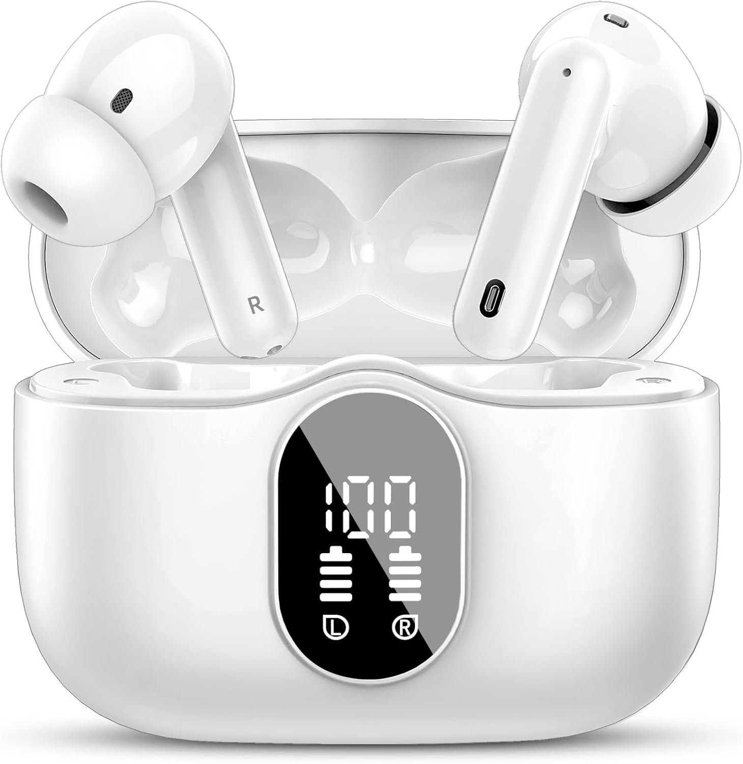 Wireless Earbuds Bluetooth 5.4 Headphones Bass Stereo Ear Buds with Noise Cancelling Mic LED Display in Ear Earphones IP7 Waterproof 36H Playtime for Laptop Pad Phones Sports Workout White Wireless Earbuds Bluetooth 5.4 Headphones Bass Stereo Ear Buds with Noise Cancelling Mic LED Display in Ear Earphones IP7 Waterproof 36H Playtime for Laptop Pad Phones Sports Workout White