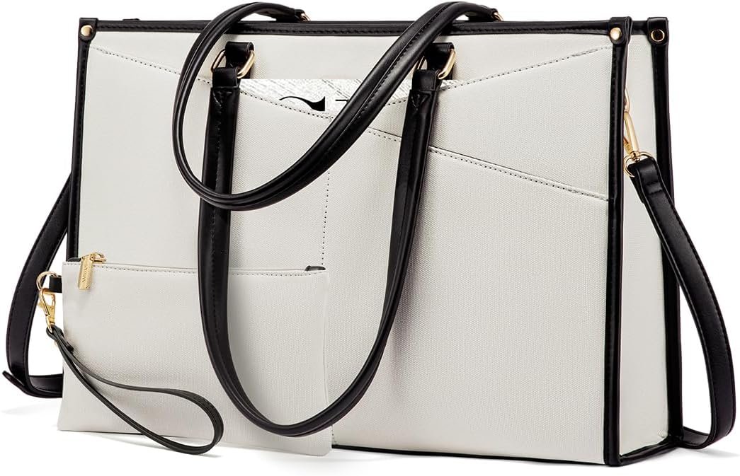 LOVEVOOK Laptop Bag for Women, 15.6 inch Laptop Tote Work Bag Cancas Casual Handbag for Travel Lightweight Shoulder Bag,Black White LOVEVOOK Laptop Bag for Women, 15.6 inch Laptop Tote Work Bag Cancas Casual Handbag for Travel Lightweight Shoulder Bag,Black White