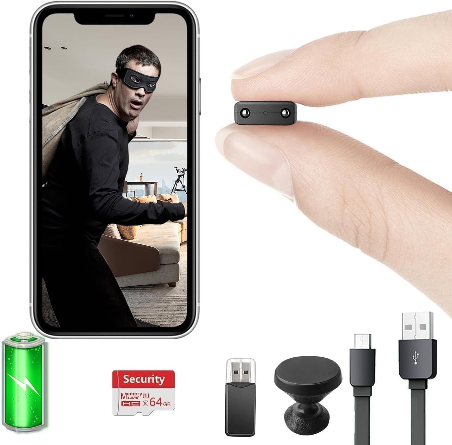 【Free 64G】 Smallest Wireless WiFi Battery Camera,HD1080P Hidden Camera Detector,Spy Camera,Baby Monitor with Night Vision,Motion Detection,Cloud Storage,Remote Viewing for Security with iOS Android