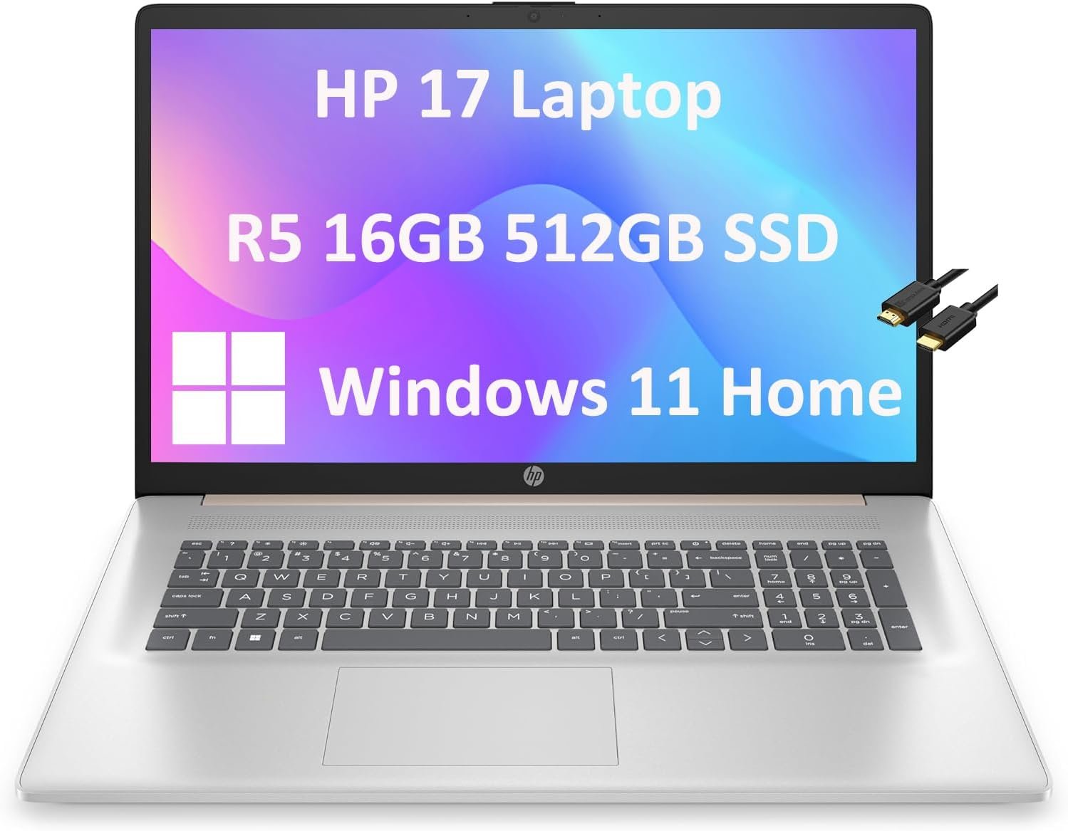 HP 2024 Latest 17 Laptop (17.3″ FHD Anti-Glare, AMD 6-Core Ryzen 5 5500U, 16GB RAM, 512GB SSD) Home & Business, Long Battery Life, Webcam, Fast Charge, IST Cable, Win 11 Home, Rose Gold (Renewed)