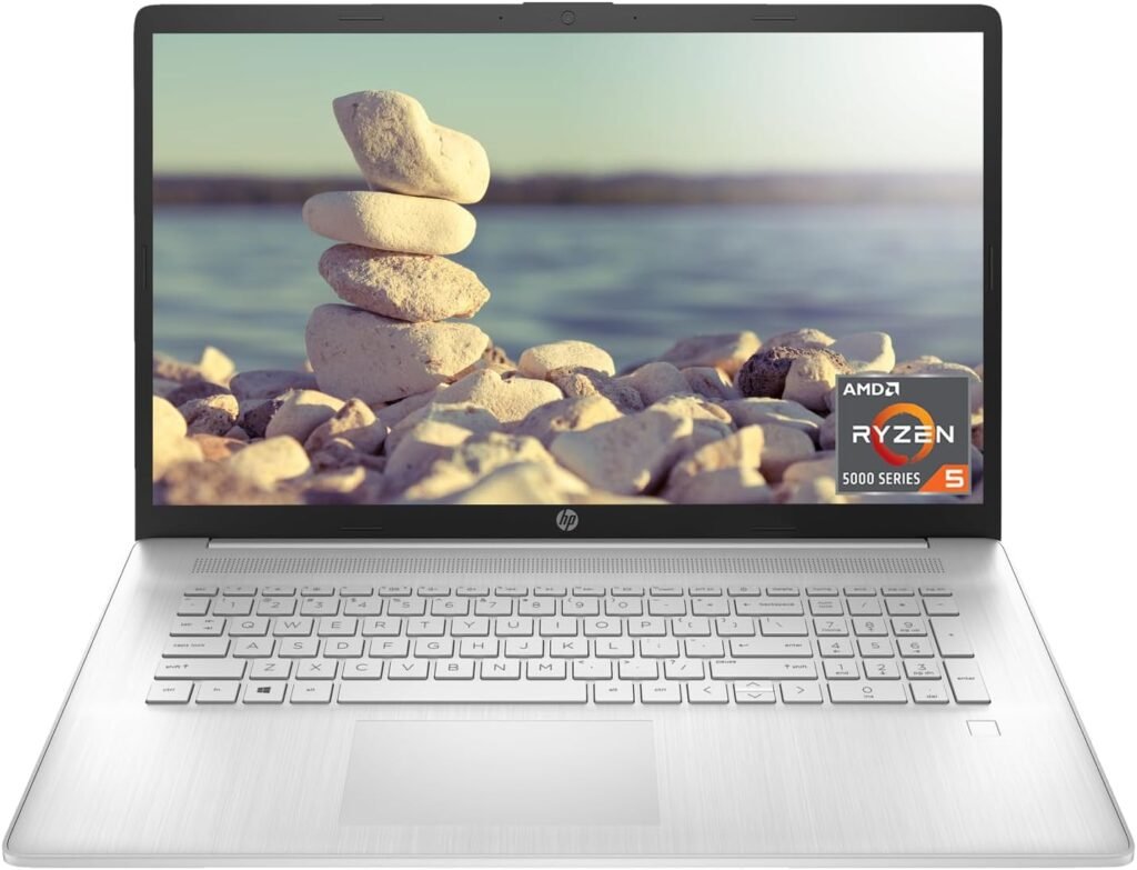 HP 17 Laptop, 17.3″ FHD Screen, AMD Ryzen 5 5500U, 16GB SSD, 512GB SSD, Webcam, HDMI, Fingerprint Reader, Wi-Fi, Windows 11 Home, Silver