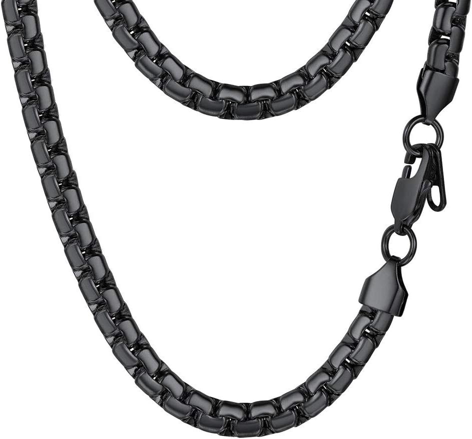 PROSTEEL Stylish Stainless Steel Round Link Chain Necklace for Men, Silver/Gold/Black Tone, Hypoallergenic Jewelry, 14″-30″, Come with Box