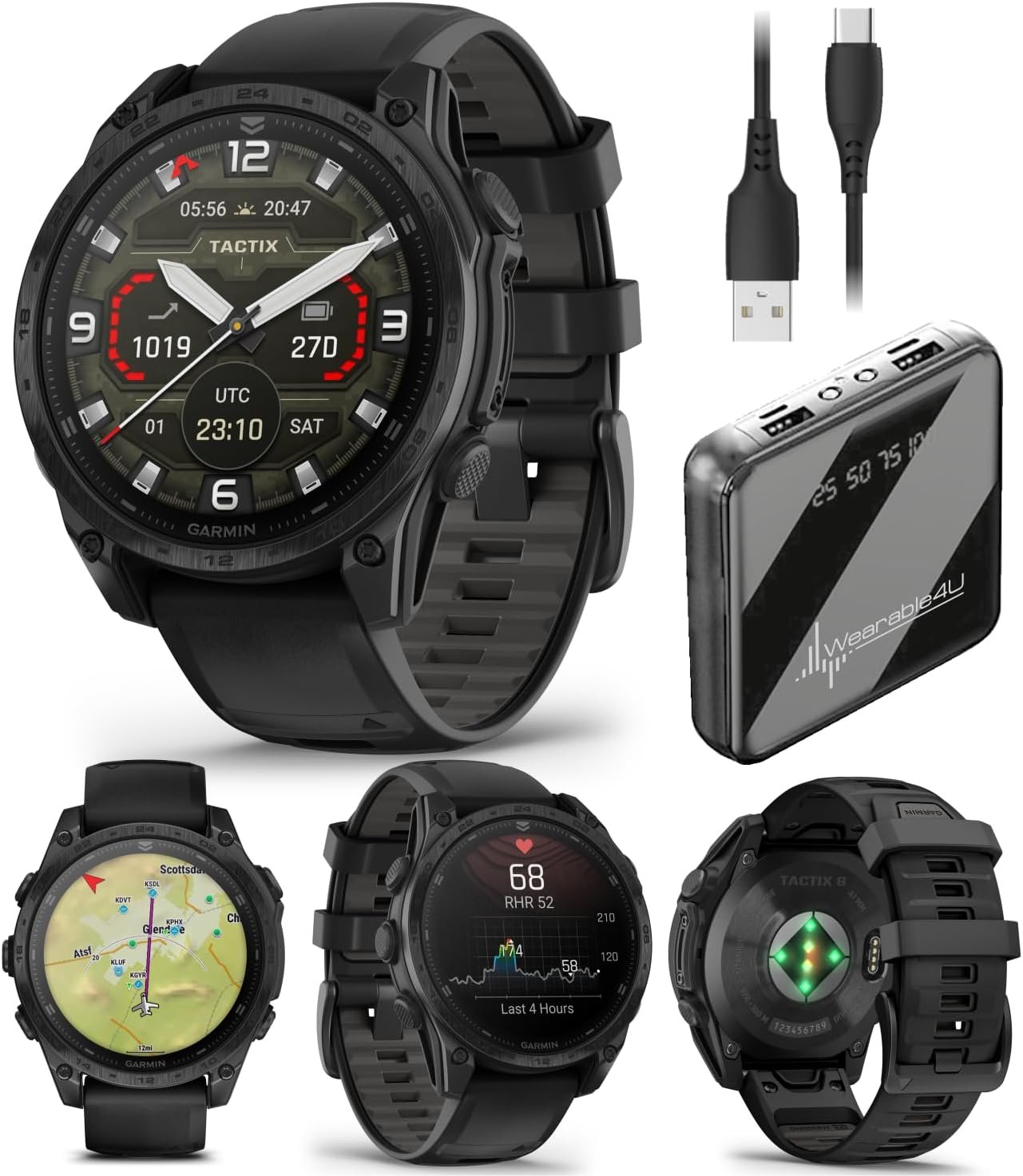 Wearable4U Garmin Tactix 8, 47mm, AMOLED Display, Titanium Bezel, Sapphire Lens, Premium Tactical GPS Smartwatch, Includes Applied Ballistics Ultralight Solver, 40 M Dive Rating w PowerBank Bundle