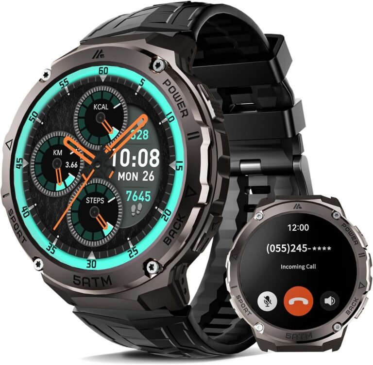Smart Watch for Men (Answer/Make Calls), 1.43” AMOLED Fitness Tracker with 110+ Sport Modes, 5ATM Waterproof, Heart Rate, Sleep Monitor, SpO2, Smartwatch for Android and iPhone