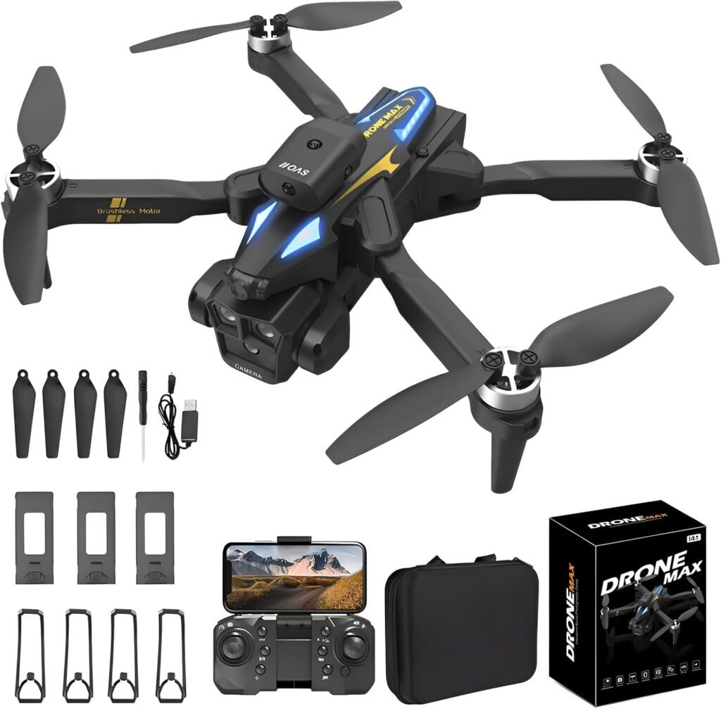 Drone with Camera – Brushless Motor with 4k FPV Camera，Foldable Drone for Beginners and Kids， One Key Start, 3D Flip, 3 Batteries，Upgrade Altitude Hold, Gestures Selfie with Carrying Case(C10S)