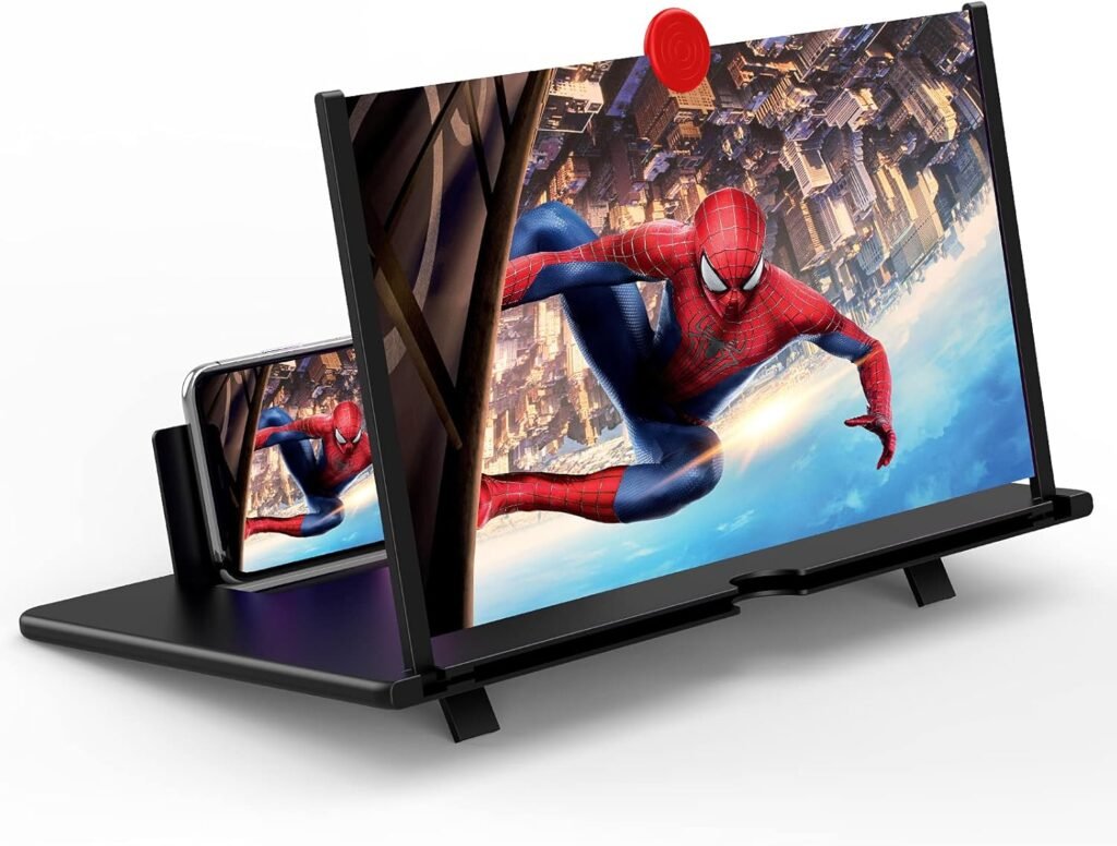 12″ Screen Magnifier,3D HD Mobile Phone Magnifier Projector Screen Enlarger for Movies, Videos, and Gaming,Foldable Cell Phone Stand with Screen Amplifier,Supports All Smartphones (Black, 12inch)