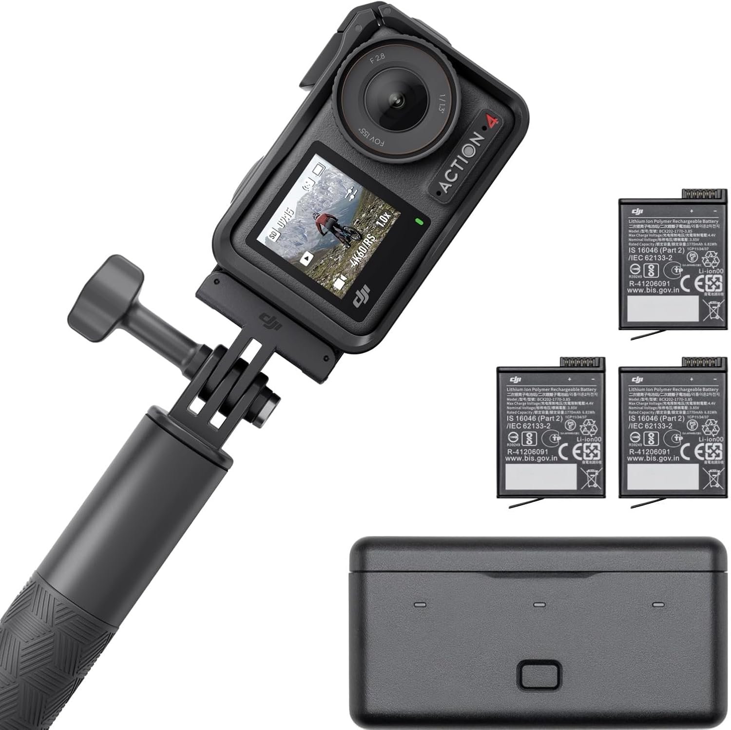 DJI Osmo Action 4 Adventure Combo, 4K/120fps Waterproof Action Camera with a 1/1.3-Inch Sensor, 10-bit & D-Log M Color Performance, Up to 7.5 h with 3 Batteries, Outdoor Camera for Travel, Biking DJI Osmo Action 4 Adventure Combo, 4K/120fps Waterproof Action Camera with a 1/1.3-Inch Sensor, 10-bit & D-Log M Color Performance, Up to 7.5 h with 3 Batteries, Outdoor Camera for Travel, Biking