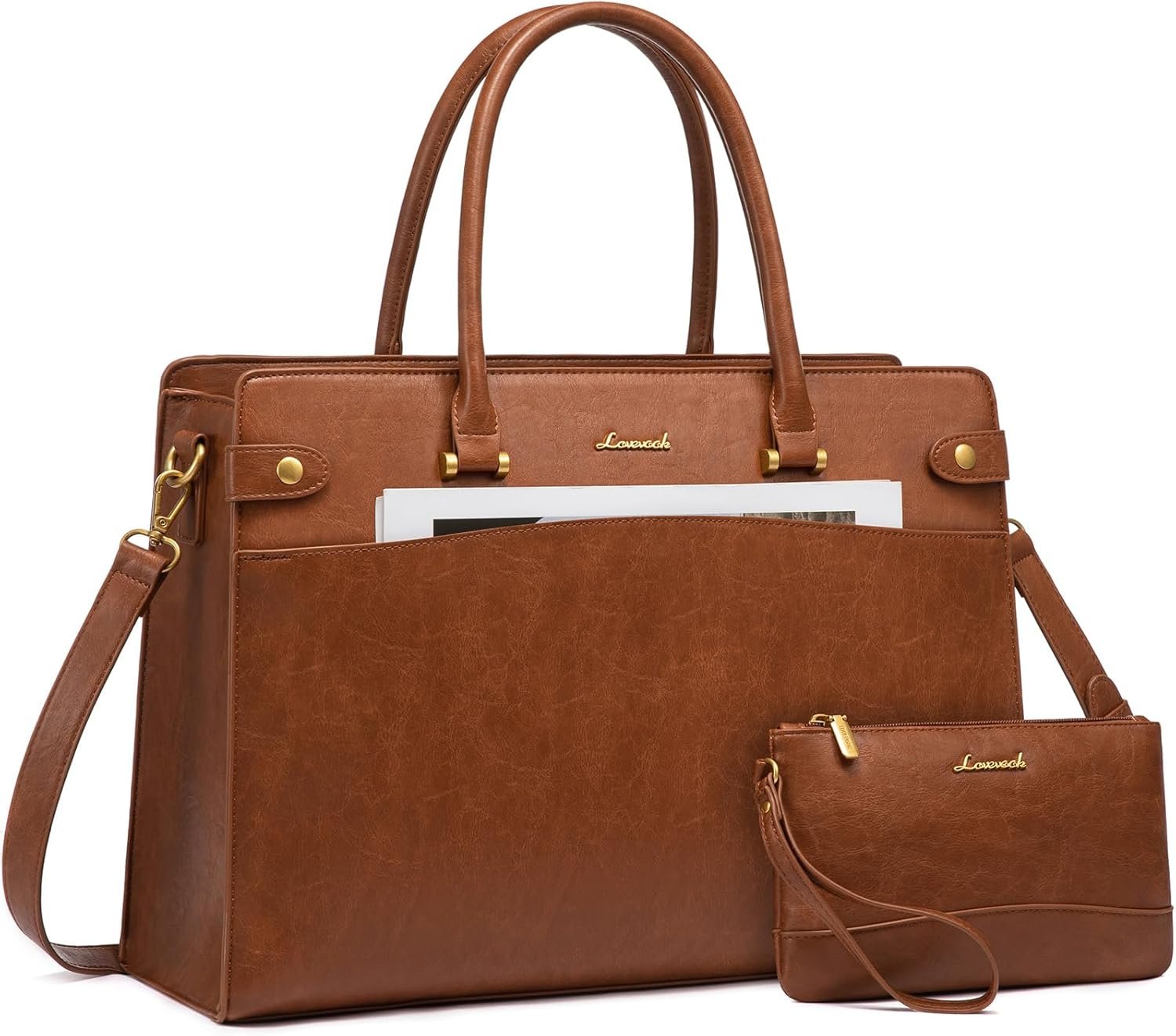 LOVEVOOK 17 Inch Laptop Tote Bag For Women Teacher Work Bag, Leather Computer Bags For Laptops For Women, Vintage Waterproof Laptop Bag Business Briefcase Office Large Shoulder Handbag Purse, Brown LOVEVOOK 17 Inch Laptop Tote Bag For Women Teacher Work Bag, Leather Computer Bags For Laptops For Women, Vintage Waterproof Laptop Bag Business Briefcase Office Large Shoulder Handbag Purse, Brown