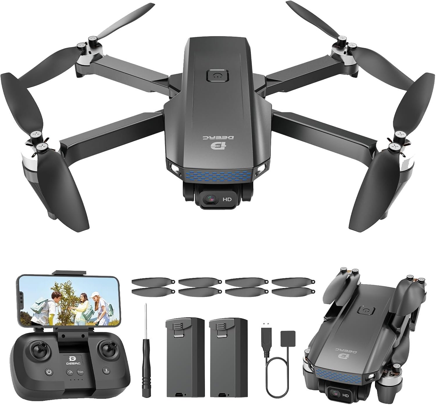DEERC Drone with Camera 1080P, D20S FPV Mini Drones for Kids Adults Beginner; Foldable RC Quadcopter with Brushless Motor, 2 Batteries, Altitude Hold, Optical Flow, 3D Flips, Toy Gifts for Boys Girls DEERC Drone with Camera 1080P, D20S FPV Mini Drones for Kids Adults Beginner; Foldable RC Quadcopter with Brushless Motor, 2 Batteries, Altitude Hold, Optical Flow, 3D Flips, Toy Gifts for Boys Girls