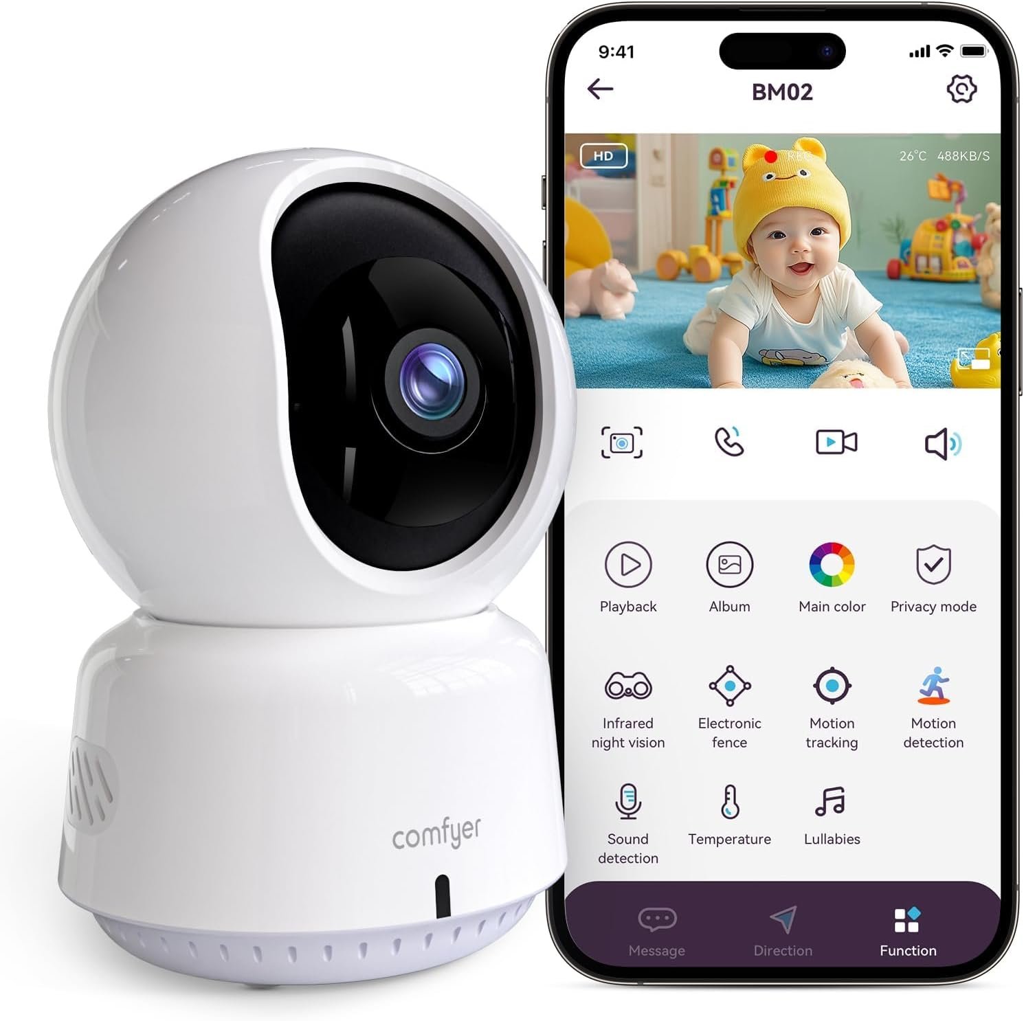 Baby/Pet Monitor for Indoor Security, Monitoring with Smart Phone app, 2K QHD Resolution, Auto Tracking/Motion Dection, 2-Way Audio Talk, Night Vision, Pan-Tilt Camera Baby/Pet Monitor for Indoor Security, Monitoring with Smart Phone app, 2K QHD Resolution, Auto Tracking/Motion Dection, 2-Way Audio Talk, Night Vision, Pan-Tilt Camera