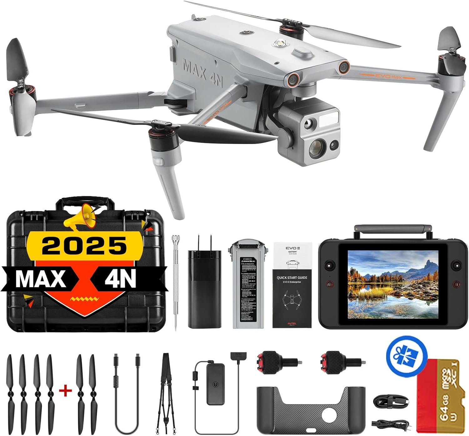 Autel Robotics EVO MAX 4N Drone, Starlight Night-Vision/Wide/Thermal/L~aser 4 Cameras in One UAV, A-Mesh 1.0, 720° Obstacle Avoidance, Triple Anti-Jamming, Hot-Swappable, 42 Mins, IP43, Autel SDK Autel Robotics EVO MAX 4N Drone, Starlight Night-Vision/Wide/Thermal/L~aser 4 Cameras in One UAV, A-Mesh 1.0, 720° Obstacle Avoidance, Triple Anti-Jamming, Hot-Swappable, 42 Mins, IP43, Autel SDK