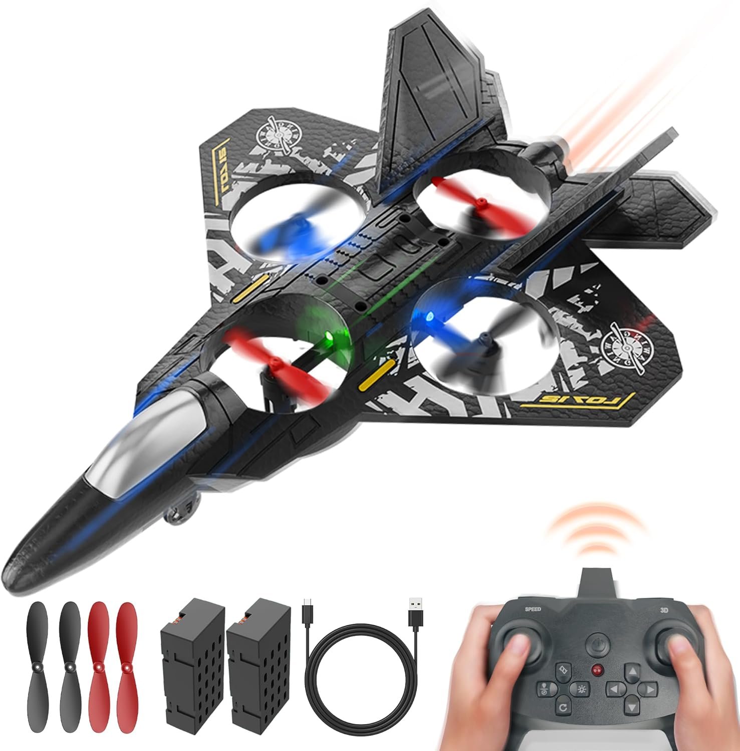 BEZGAR Drones for Kids | 2.4GHZ RC Plane, 6-axis Gyro Remote Control Airplane, RC Helicopter, 360° Flip Fighter Jet Toy with Colorful LED Navigation Light Gray BEZGAR Drones for Kids | 2.4GHZ RC Plane, 6-axis Gyro Remote Control Airplane, RC Helicopter, 360° Flip Fighter Jet Toy with Colorful LED Navigation Light Gray