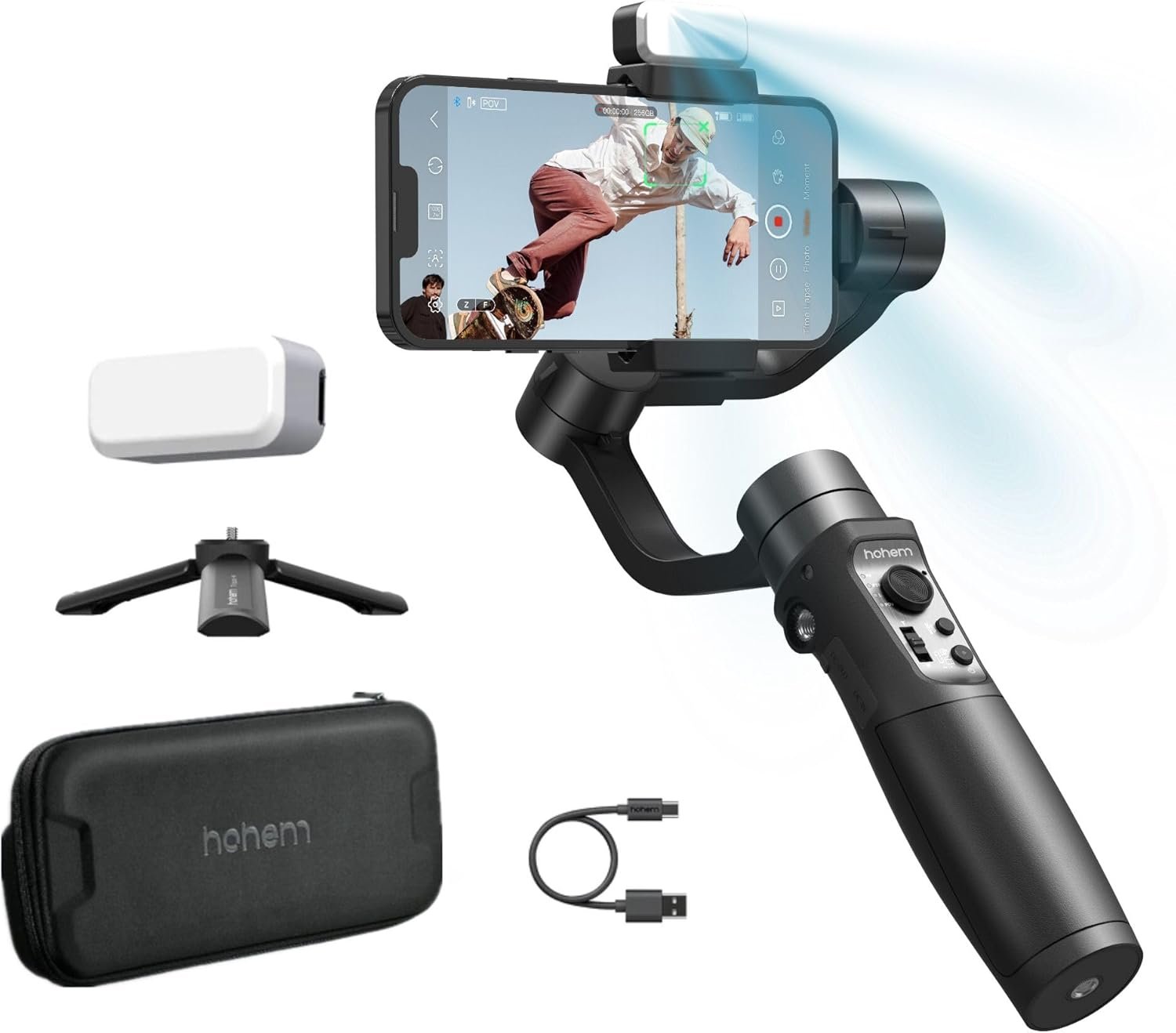 hohem iSteady Mobile Plus Kit Smartphone Gimbal Stabilizer, 3-Axis Phone Gimbal w/Fill Light, 360° Infinite Rotation, Max Payload 280g, Android and Phone Stabilizer for YouTube TikTok Video Vlogging hohem iSteady Mobile Plus Kit Smartphone Gimbal Stabilizer, 3-Axis Phone Gimbal w/Fill Light, 360° Infinite Rotation, Max Payload 280g, Android and Phone Stabilizer for YouTube TikTok Video Vlogging
