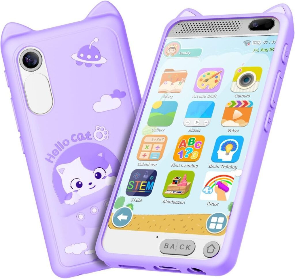 Kids Toy Smartphone, 3.97″ Touchscreen HD Dual Camera Kids Toys Phone with Music Player, 2000mA Toddler Toy Learning Phone with Games, Front Camera, Pretend Play Smartphone（Purple）