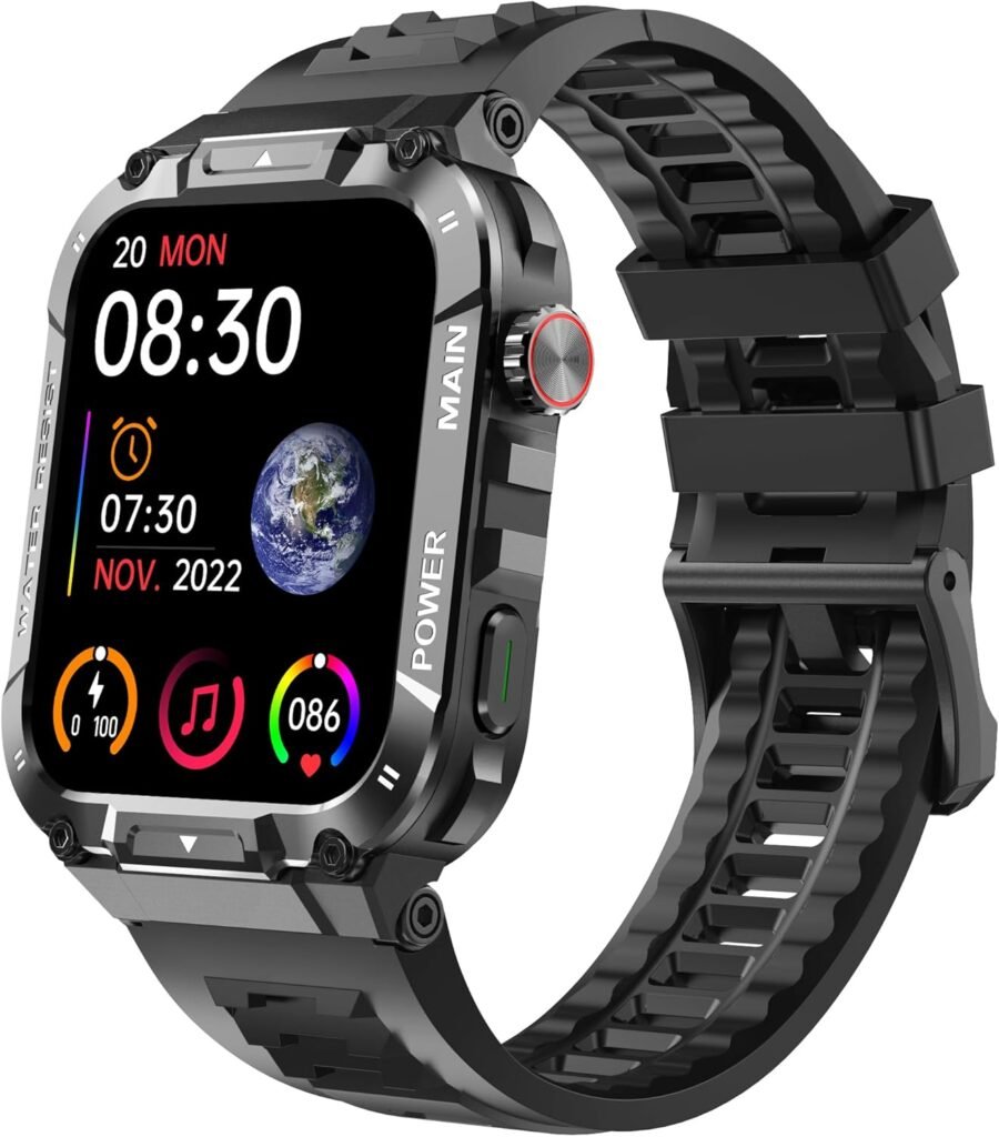 Military Smart Watch for Men 1.96 Inches Outdoor Sports Smartwatch with Answer/Make Call,Fitness Watch,Blood Oxygen,Heart Rate and Sleep Monitor Compatible with iPhone and Android Phones