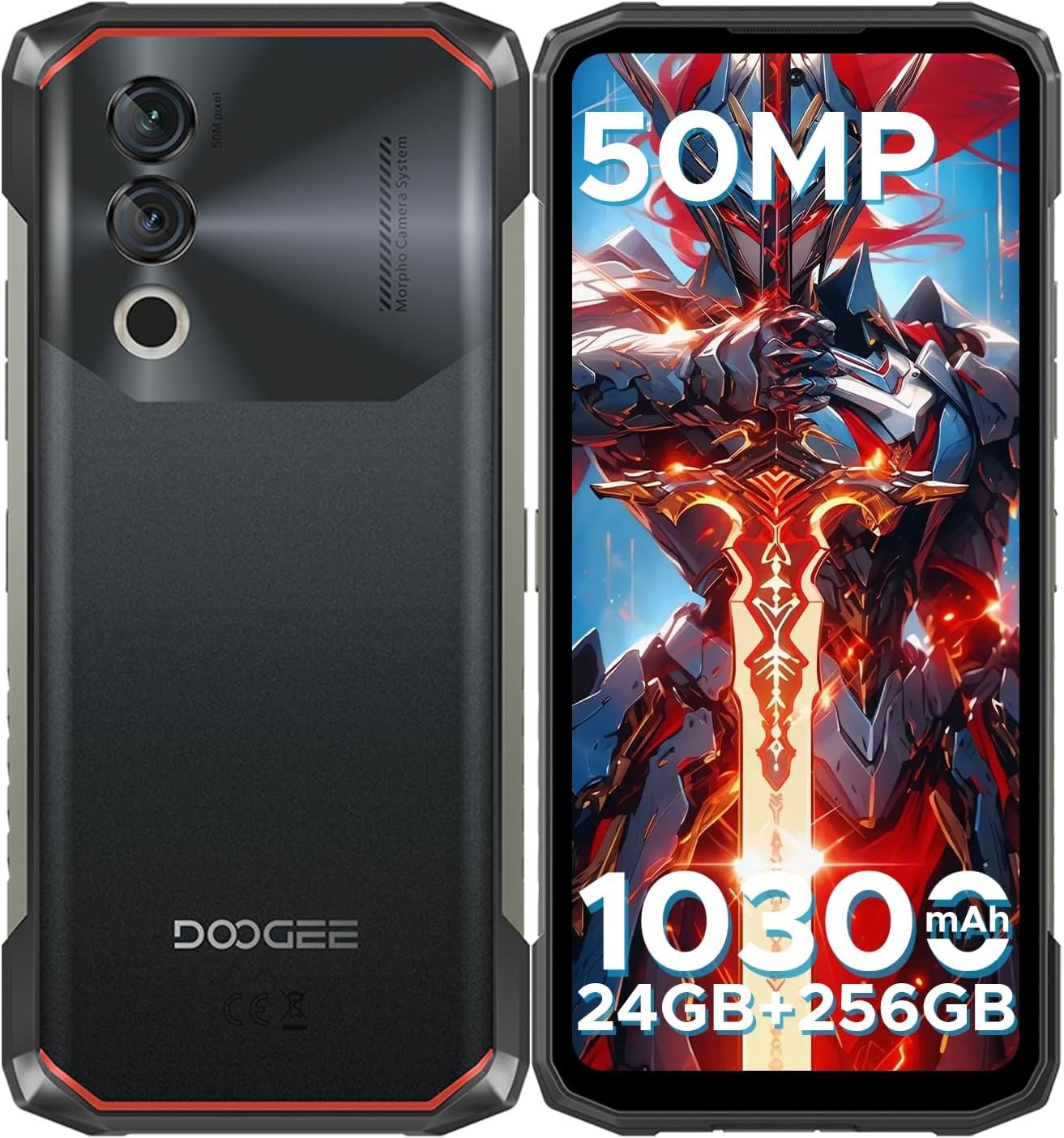 DOOGEE Blade10 Power Rugged Smartphone Unlocked,24GB+256GB/2TB, 10300mAh Rugged Phone, 6.6”HD+90Hz Android 14 Cell Phone, 50MP Camera, 3 Card Slots/Face Unlock/Fingerprint/NFC/Wi-Fi6E/IP69K