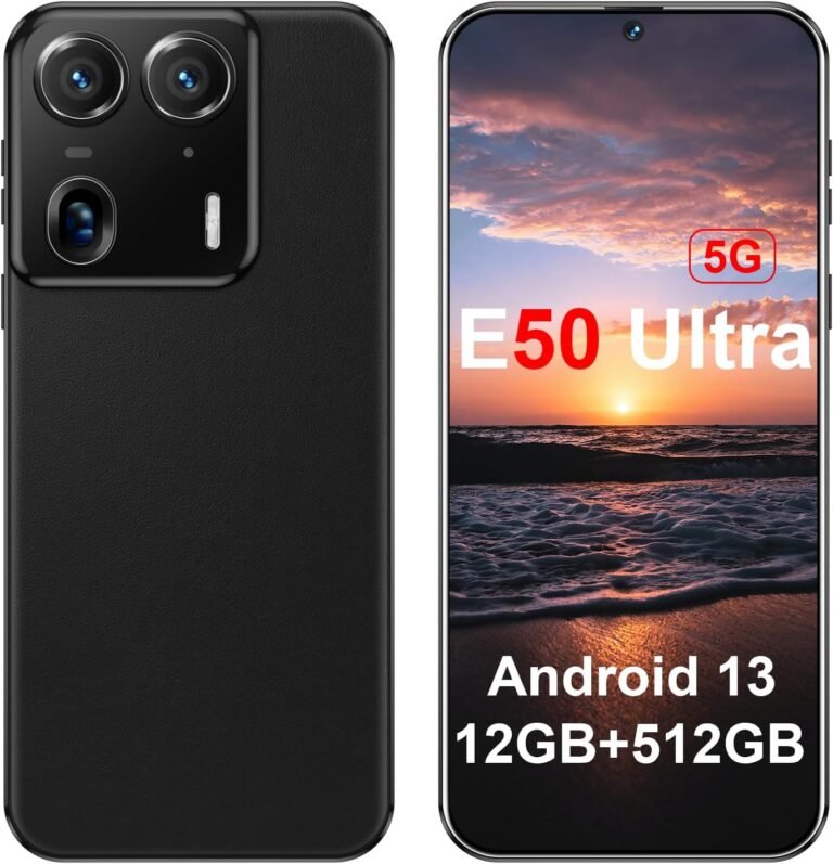 E50 Ultra 5G Unlocked CellPhones 2025 Android 13 Android Phone 6.8-inch HD Screen 48MP+108MP Camera 12GB+512GB 10-Core Smartphone 6800 mAh Long Battery Dual SIM(Black)