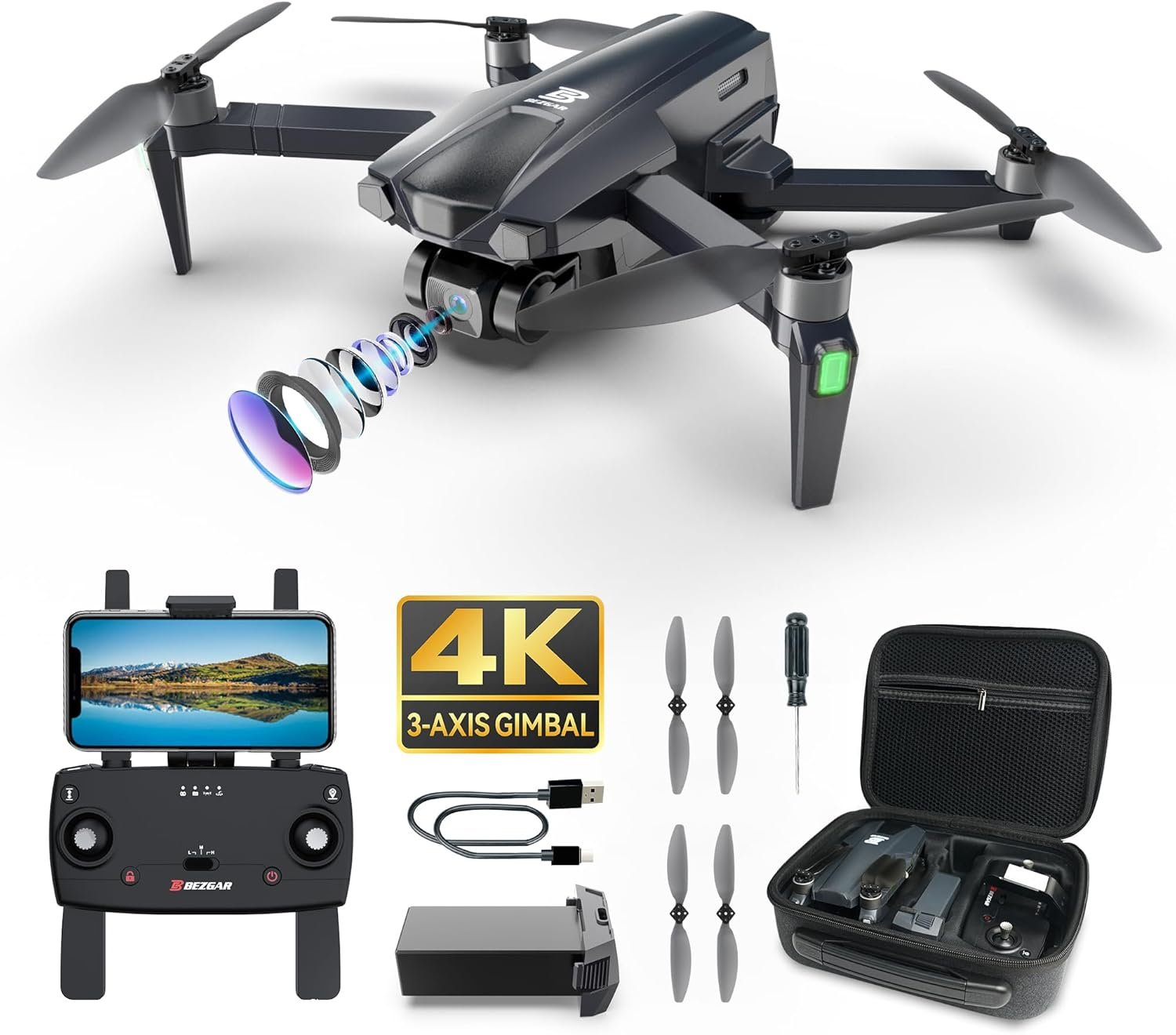 BEZGAR BD901 Drones with Camera for Adults 4K Long Range – Foldable Mini Drone with 4K Video, 3-Axis Gimbal, 3KM Transmission, 23 Mins Flight Time, Return To Home, Follow Me, Hobby RC Quadcopters BEZGAR BD901 Drones with Camera for Adults 4K Long Range – Foldable Mini Drone with 4K Video, 3-Axis Gimbal, 3KM Transmission, 23 Mins Flight Time, Return To Home, Follow Me, Hobby RC Quadcopters