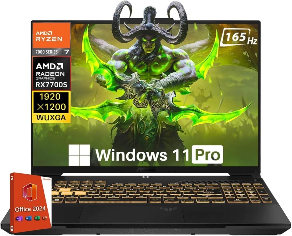 ASUS TUF A16 Gaming Laptop, Radeon RX 7700S 8 GB(Beats RTX 4060), AMD Ryzen 7 7735HS(Up to 4.75 GHz, Beats i7-13620H), 16″ FHD 165 Hz, 16 GB DDR5, 1 TB SSD, Wi-Fi 6, Windows 11 Pro, Office 2024