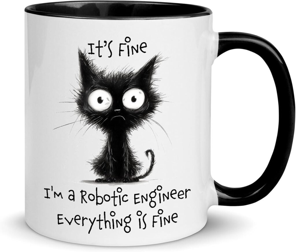 Funny Gifts for Robotic Engineer Mug – Black Color Accent – Birthday Christmas for Automation Specialist Mechatronics Engineer Employee Boss Automation Engineer – 11oz Coffee Cup