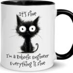 Funny Gifts for Robotic Engineer Mug – Black Color Accent – Birthday Christmas for Automation Specialist Mechatronics Engineer Employee Boss Automation Engineer – 11oz Coffee Cup