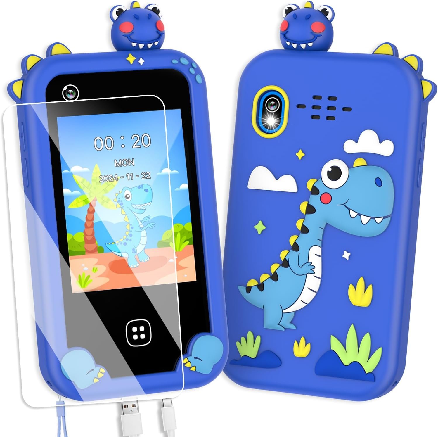 Kids Smart Phone for Boys, Christmas Birthday Gift for Ages 3-8, Dinosaur Toddler Learning Toy Touchscreen Cell Phone with Dual Camera, Music Player, Game, 8GB SD Card (Blue) Kids Smart Phone for Boys, Christmas Birthday Gift for Ages 3-8, Dinosaur Toddler Learning Toy Touchscreen Cell Phone with Dual Camera, Music Player, Game, 8GB SD Card (Blue)