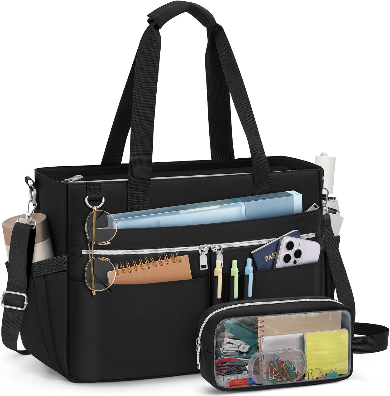 RAINSMORE Teacher Tote Bag for Women 15.6 Inch Laptop Briefcase with Clutch Bag, Nurse Bags Professional Work Handbag for Office College Nursing, Large Utility Tote Messenger Shoulder Bag, Black RAINSMORE Teacher Tote Bag for Women 15.6 Inch Laptop Briefcase with Clutch Bag, Nurse Bags Professional Work Handbag for Office College Nursing, Large Utility Tote Messenger Shoulder Bag, Black