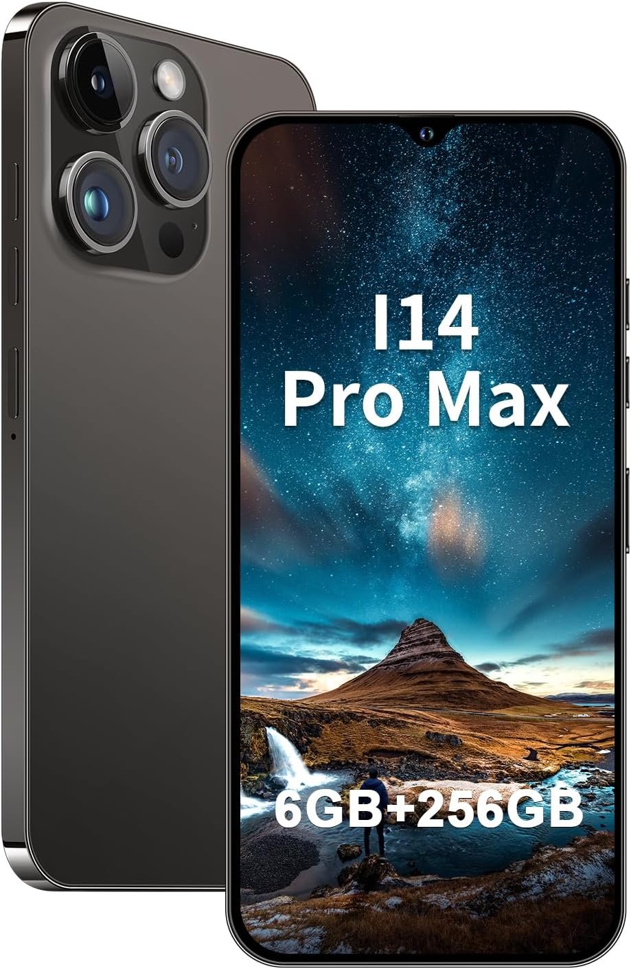 A14ProMax Unlocked Android Smartphone 6GB+256GB, 6.8″ HD+ Display, 50MP+24MP Dual Camera, 6800mAh Battery, 5G Dual SIM, 128GB Expandable (Black)