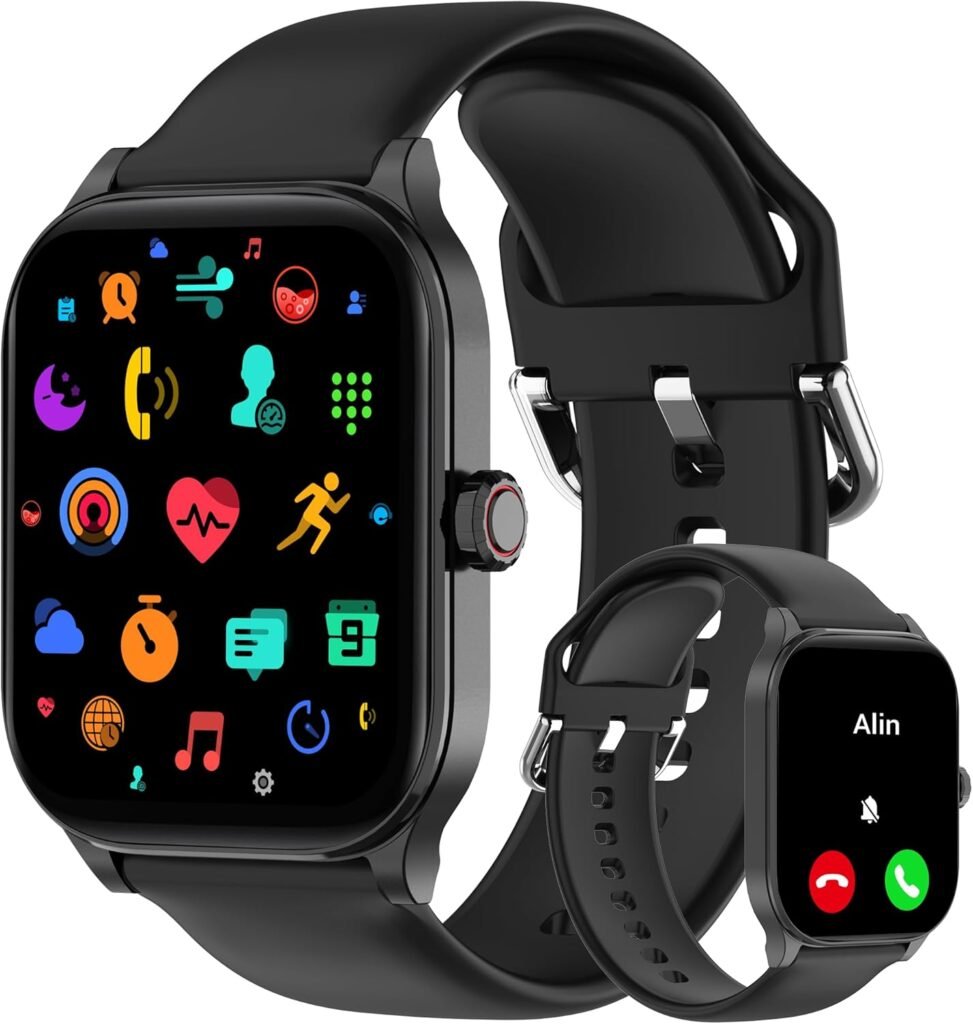 Smart Watch (Answer/Make Call), 2.01″ Smartwatch for Android Phones and iPhone with Heart Rate,Sleep Monitor,Pedometer, 100+Sports Fitness Watch, IP68 Waterproof Fitness Tracker for Men Women