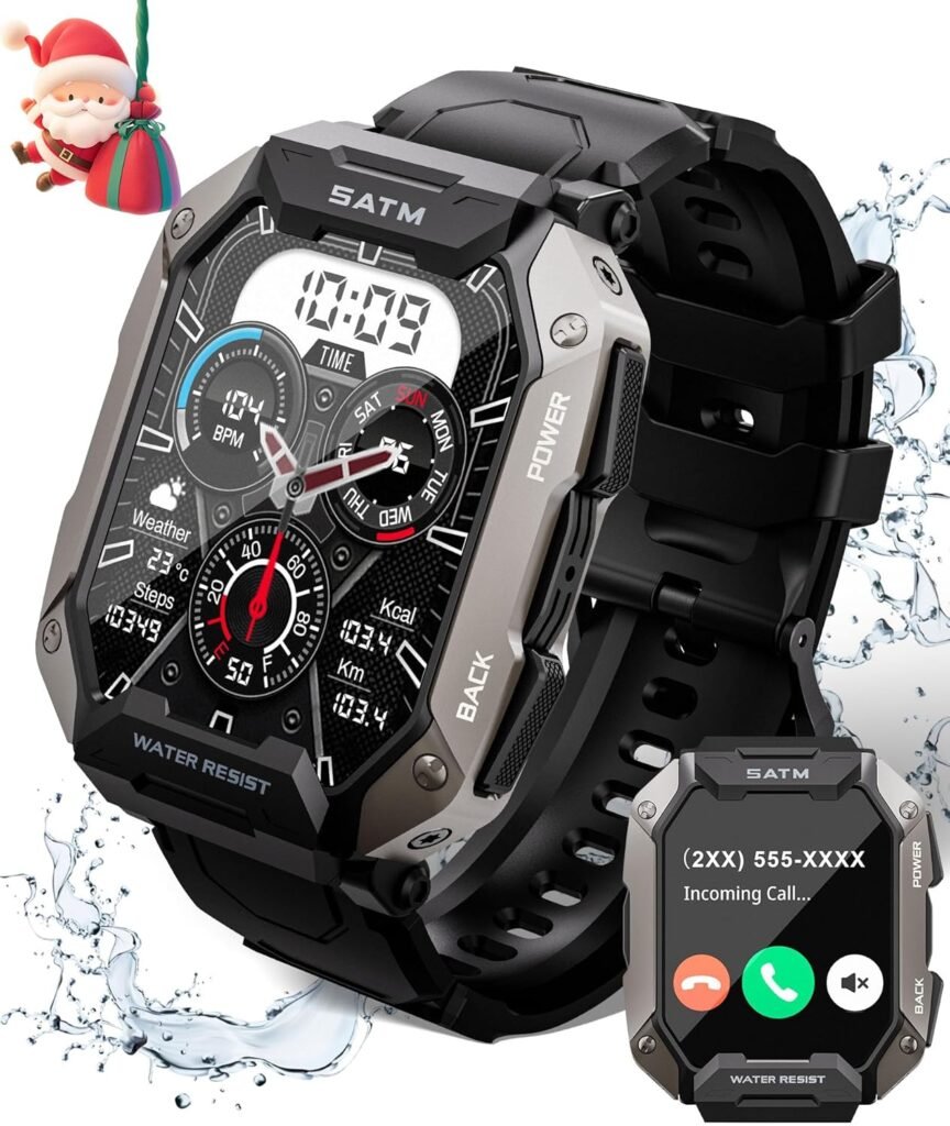 Smart Watch for Men，with Answer/Make Call 100+ Sports Modes Fitness Smart Watch, IP68 Waterproof 80 Days Extra-Long Battery Heart Rate/Blood Oxygen/Sleep Monitor Smartwatch for Android and iOS