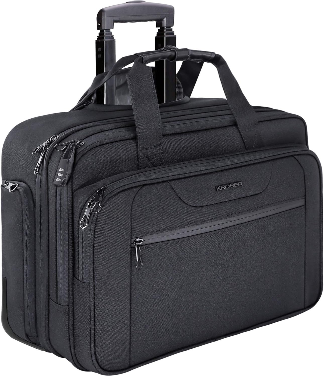 KROSER Rolling Laptop Bag Premium Wheeled Briefcase Fits Up to 17.3 Inch Laptop Overnight Roller Case Computer Bag with RFID Pockets for Travel/Business/Men/Women-Black KROSER Rolling Laptop Bag Premium Wheeled Briefcase Fits Up to 17.3 Inch Laptop Overnight Roller Case Computer Bag with RFID Pockets for Travel/Business/Men/Women-Black
