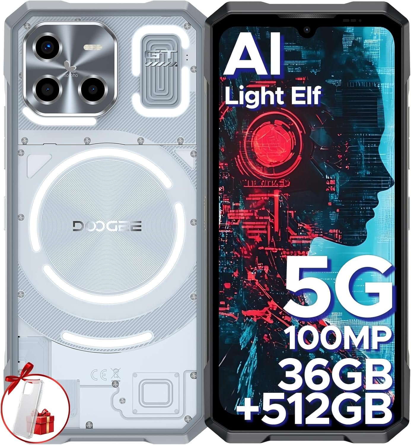 DOOGEE Blade GT Ultra Rugged Phone Unlocked 5G,AI Rugged Smartphone with LED Light Effect,6.72″ FHD+ 120Hz,4nm D7300 CPU,36GB+512GB/2TB DDR5,10.5mm Ultra-Thin Gaming Phones,100 AI Camera/WIFI6/NFC