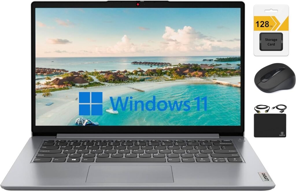 Lenovo Ideapad Laptop 2024 Premium, 14″ HD Screen Thin Light, Intel Celeron N4020 (Upto 2.8GHZ), 4GB RAM, 256GB (128GB eMMC+ 128GB Card), WiFi, Webcam, 11+ Hours Battery, Window 11S+HubxcelAccessory