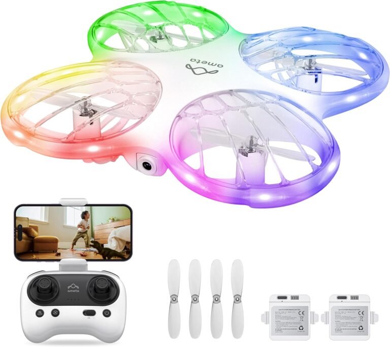 Ameta RC Drones for Kids Adults with 1080P HD FPV Camera, Cool Toys Gifts for Boys Girls, Hobby RC Quadcopter with Cool LED Light, Propeller Full Protect and Long Flight Time, Morpho Drone with Camera