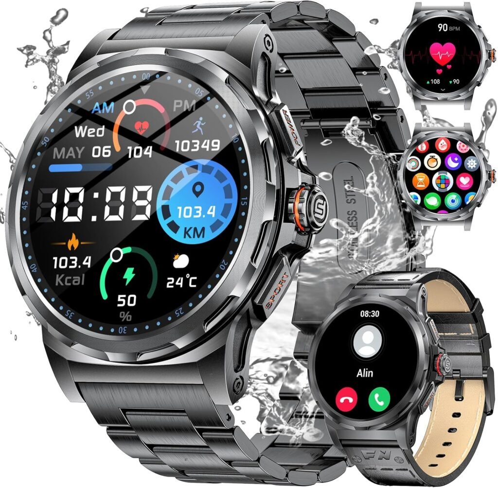 Smart Watch for Men(Answer & Make Call), Heart Rate Sleep Monitor, 129 Sports Modes Fitness Tracker, 1.43″ AMOLED Display, IP68 Waterproof Mens Smart Watch for Android iOS