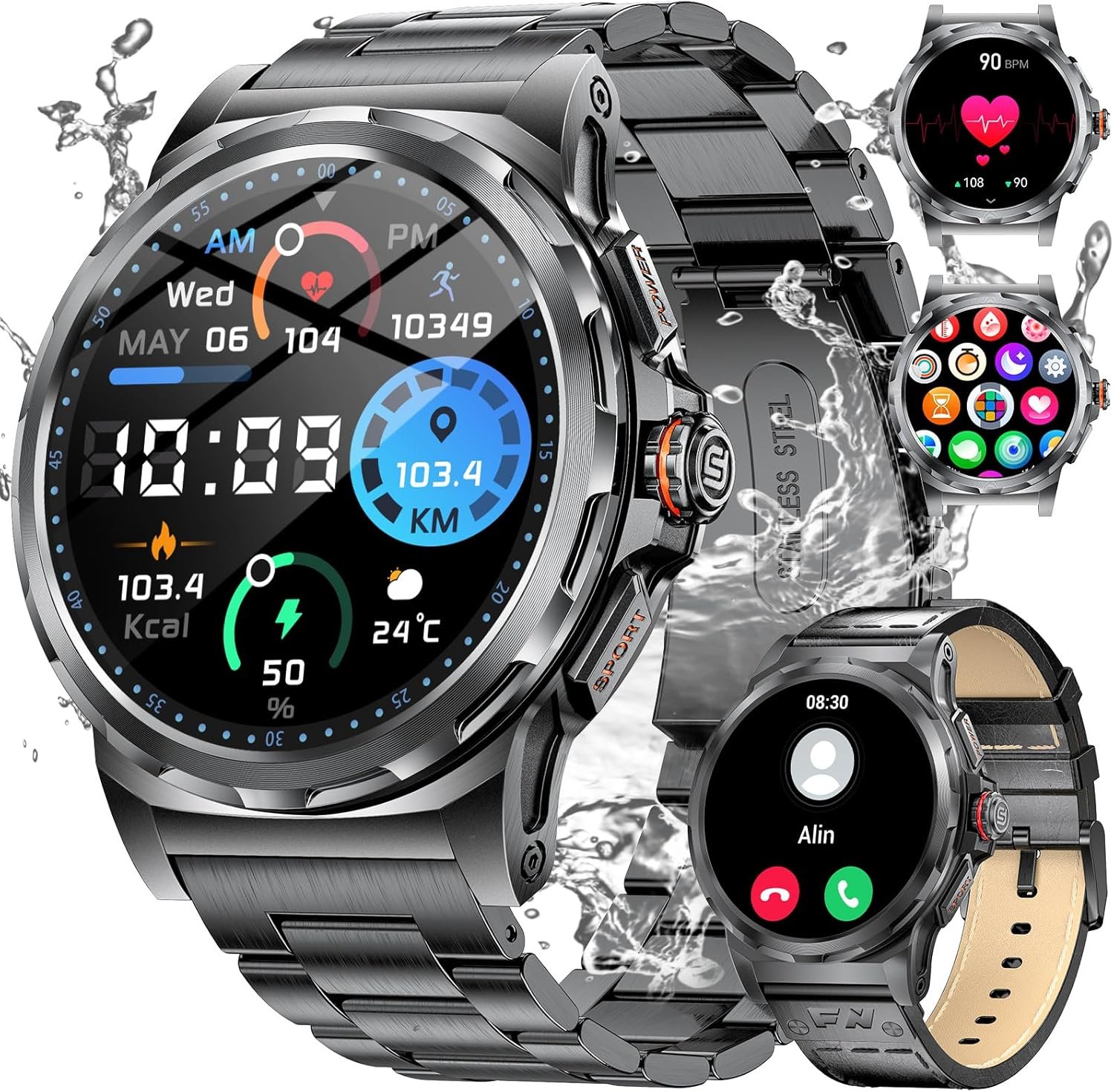 Smart Watch for Men(Answer & Make Call), Heart Rate Sleep Monitor, 129 Sports Modes Fitness Tracker, 1.43″ AMOLED Display, IP68 Waterproof Mens Smart Watch for Android iOS Smart Watch for Men(Answer & Make Call), Heart Rate Sleep Monitor, 129 Sports Modes Fitness Tracker, 1.43″ AMOLED Display, IP68 Waterproof Mens Smart Watch for Android iOS