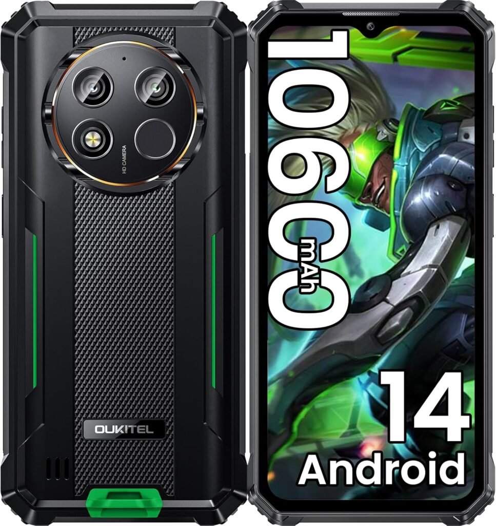 OUKITEL WP28E Rugged Phone Unlocked, 10600mAh Battery Cell Phone, 6.52″ Screen Smartphone, 64GB ROM/TF 1TB, 13MP Camera, 4G Dual SIM Android 14,IP68/IP69K Waterproof Phone, NFC/OTG/GPS/T-Mobile