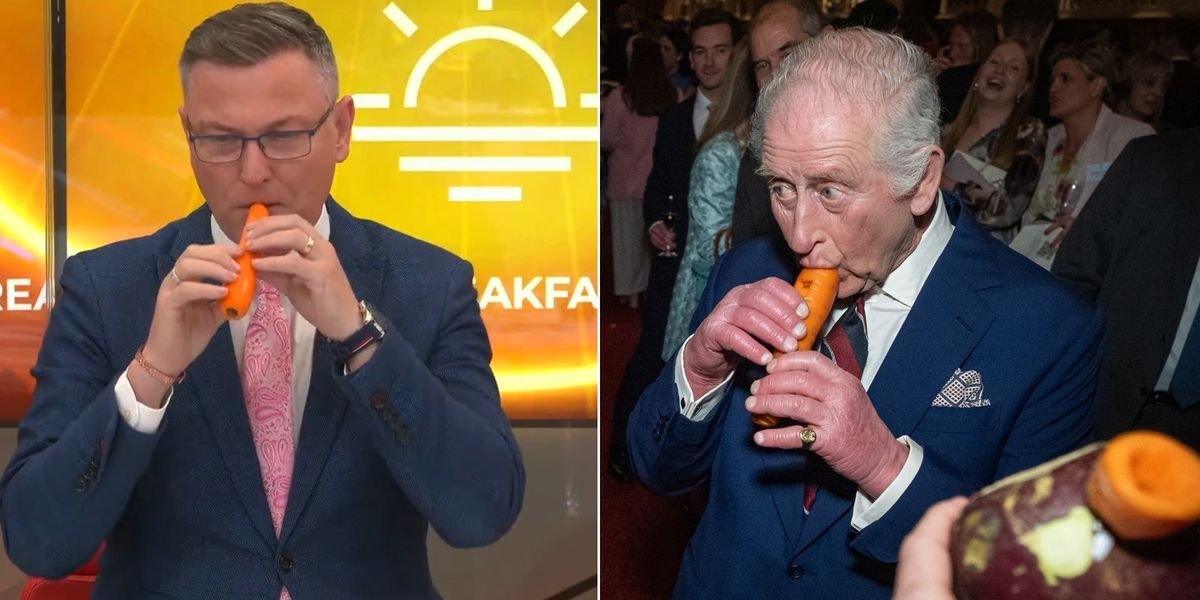 Hilarious moment GB News Breakfast ‘shows King how it’s done’ and play carrot recorders