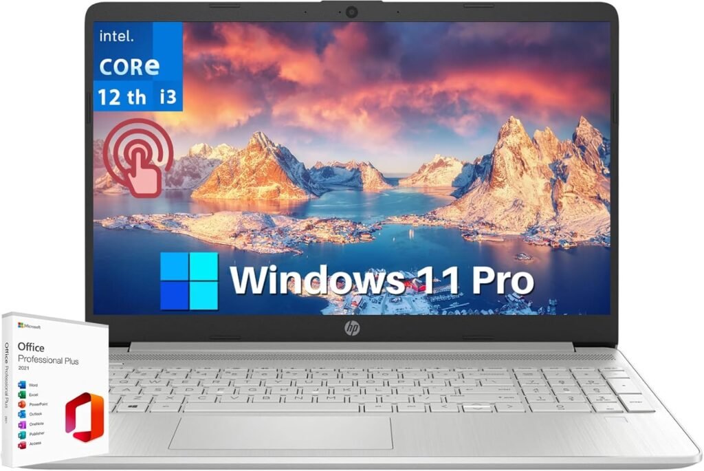 HP 2024 15.6″ Touchscreen Laptop – with Microsoft Office Lifetime License, Intel i3-1215U, 16GB RAM, 1TB SSD, Long Battery Life, Micro-Edge, Bluetooth, Wi-Fi, Thin & Light, Windows 11 Pro