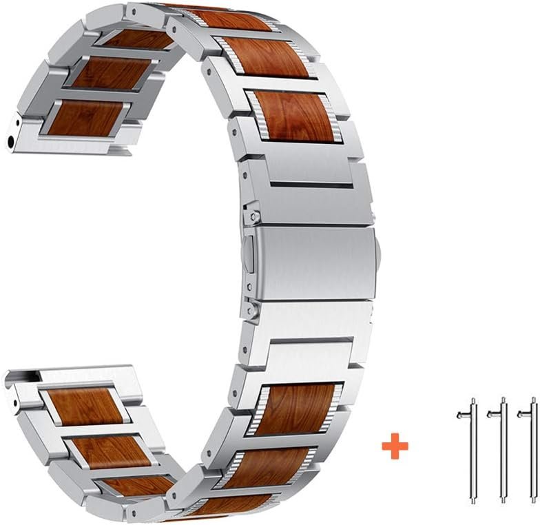 YEEJOK 22mm Watch Bands for Fossil Gen 6 44/Gen 5 LTE/Gen 5E 44mm/Gen 5 Men’s Carlyle/Garrett/Women’s Julianna/Gen 4 Explorist HR, Natural Red Sandalwood & Metal Smart Watch Strap Replacement-Silver