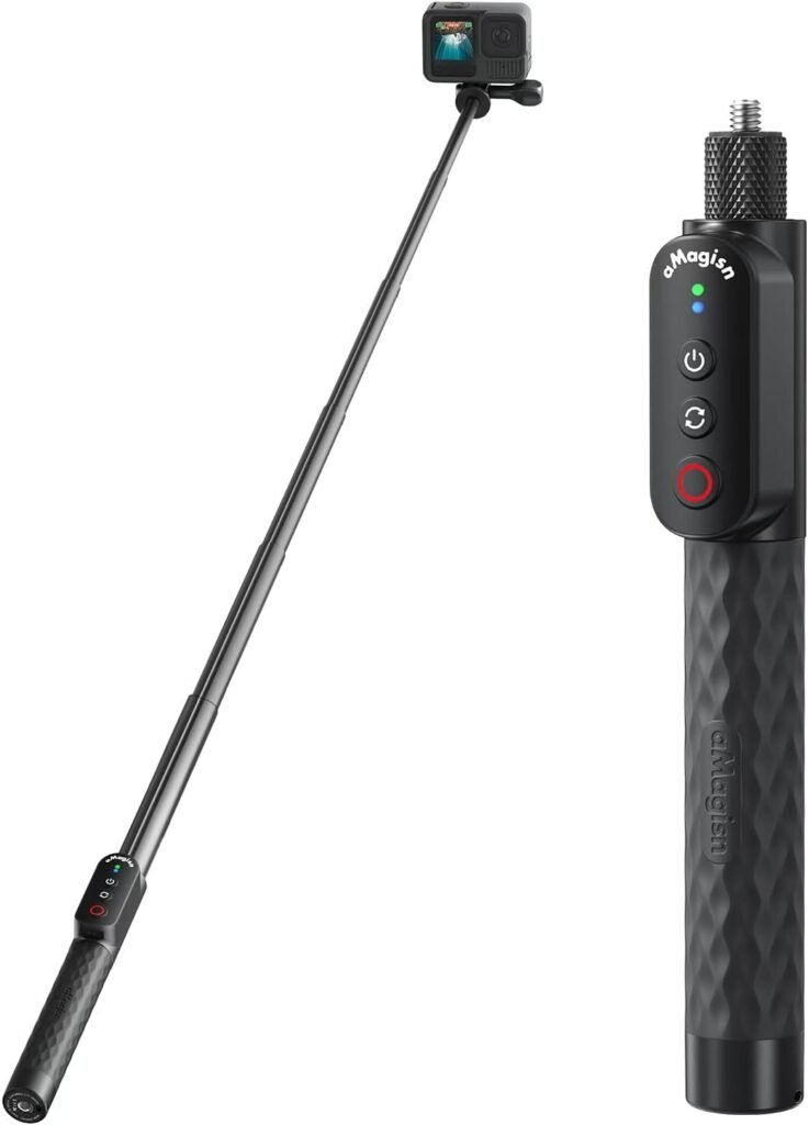 Remote Control Selfie Stick Rechargeable Waterproof 100CM Stretchable Compatible with Insta360/Gopro Action Camera and iOS Android Smartphone (1/4 Screw)