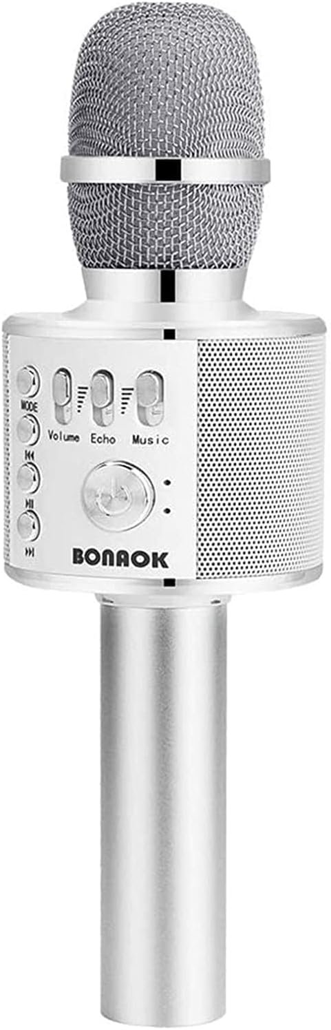 BONAOK Wireless Bluetooth Karaoke Microphone,3-in-1 Portable Handheld Mic Speaker for All Smartphones,Gifts for Kids Adults All Age Q37(Silver) BONAOK Wireless Bluetooth Karaoke Microphone,3-in-1 Portable Handheld Mic Speaker for All Smartphones,Gifts for Kids Adults All Age Q37(Silver)
