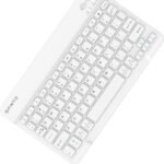 FINTIE 10-Inch Ultrathin Wireless Bluetooth Keyboard Compatible with iPad Samsung Tablet, iPhone Smartphone, iOS, Android Tablets Phone, White